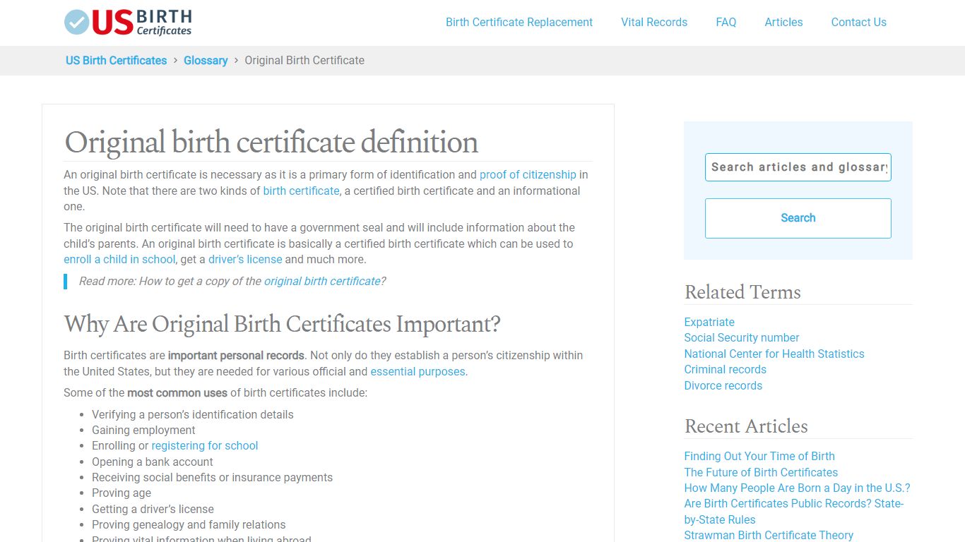 Original birth certificate - US Birth Certificates
